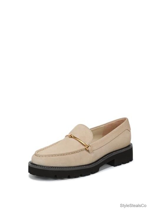 Shoes - Suede Loafers Slip On Round Toe 1.4 Inch Heel Lug Sole